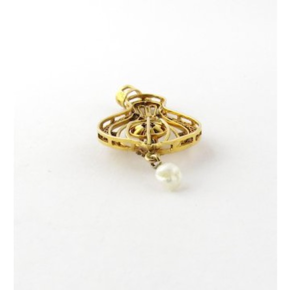 Vintage 14K Yellow Gold Diamond and Pearl Filagree Pendant #143 - Picture 7 of 7